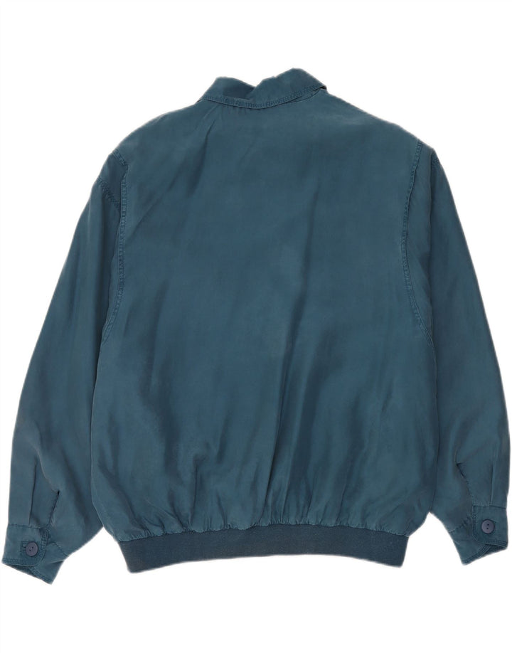 Vintage hombres suelta fit bomber chaqueta IT 48 seda azul medio