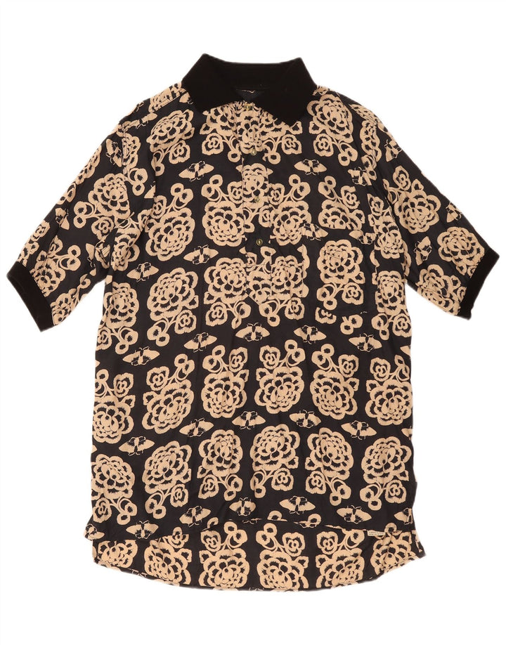 Vintage hombres manga corta pullover camisa medio negro floral