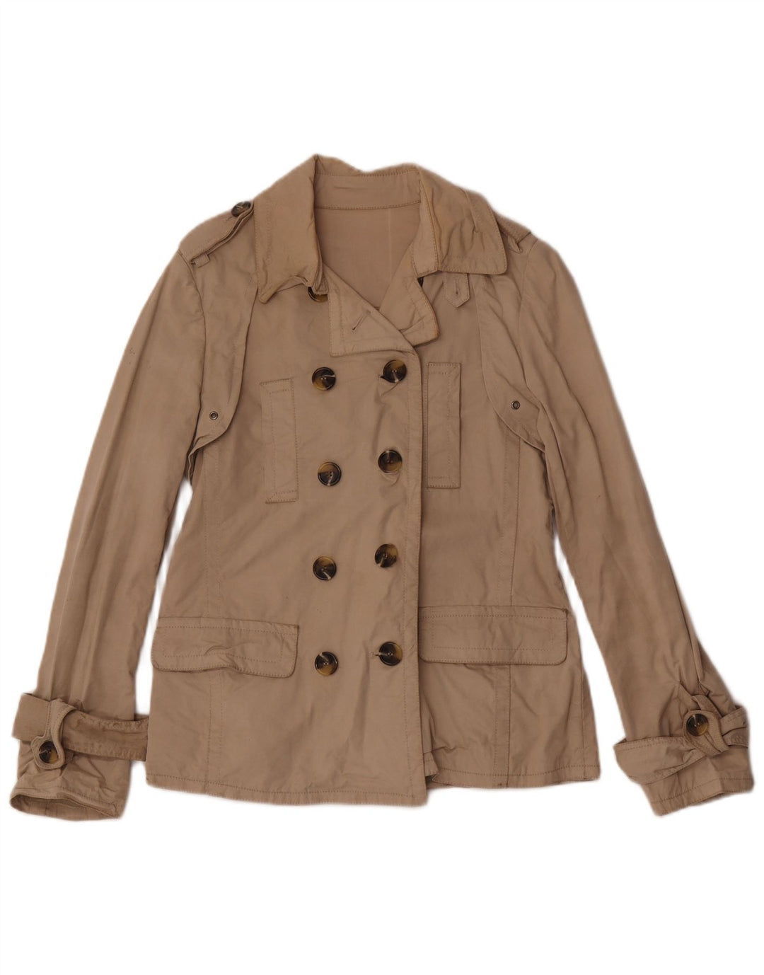 Massimo Dutti Gabardina Corta de Doble Botonadura para Mujer UK 44 Medium Beige