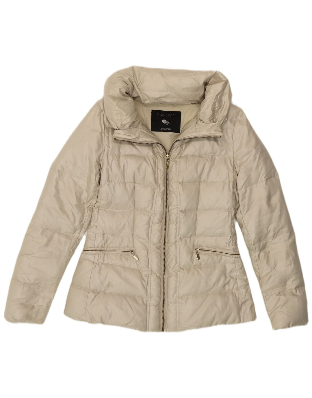 ZARA Mujer Chaqueta Acolchada UK 10 Small Off White Poliéster