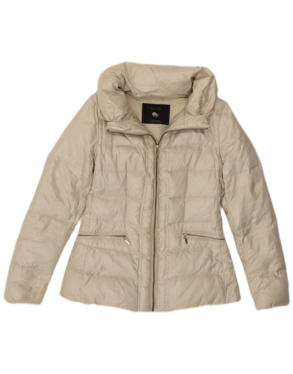 ZARA Mujer Chaqueta Acolchada UK 10 Small Off White Poliéster