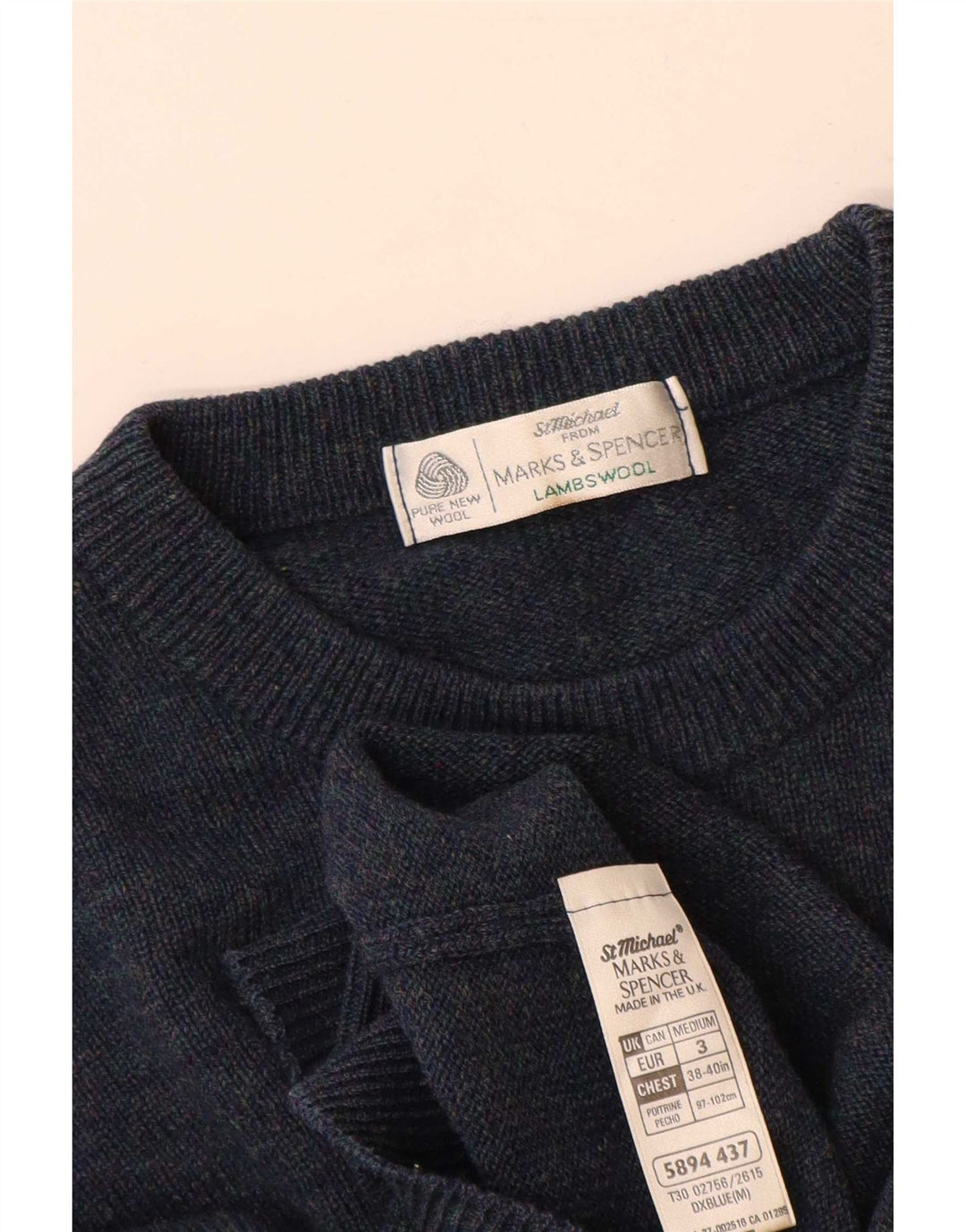 Marks & Spencer Jersey De Cuello Redondo Para Hombre De Lana De Cordero Azul Medio