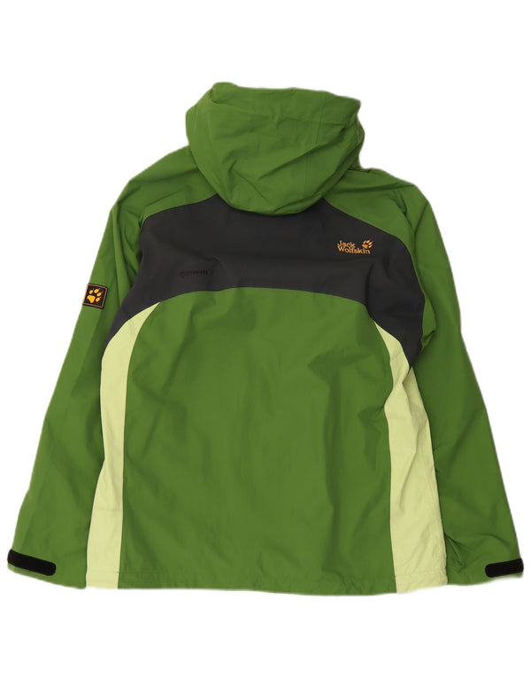 JACK WOLFSKIN Chaqueta impermeable con capucha para mujer UK 40 Verde medio Colorblock