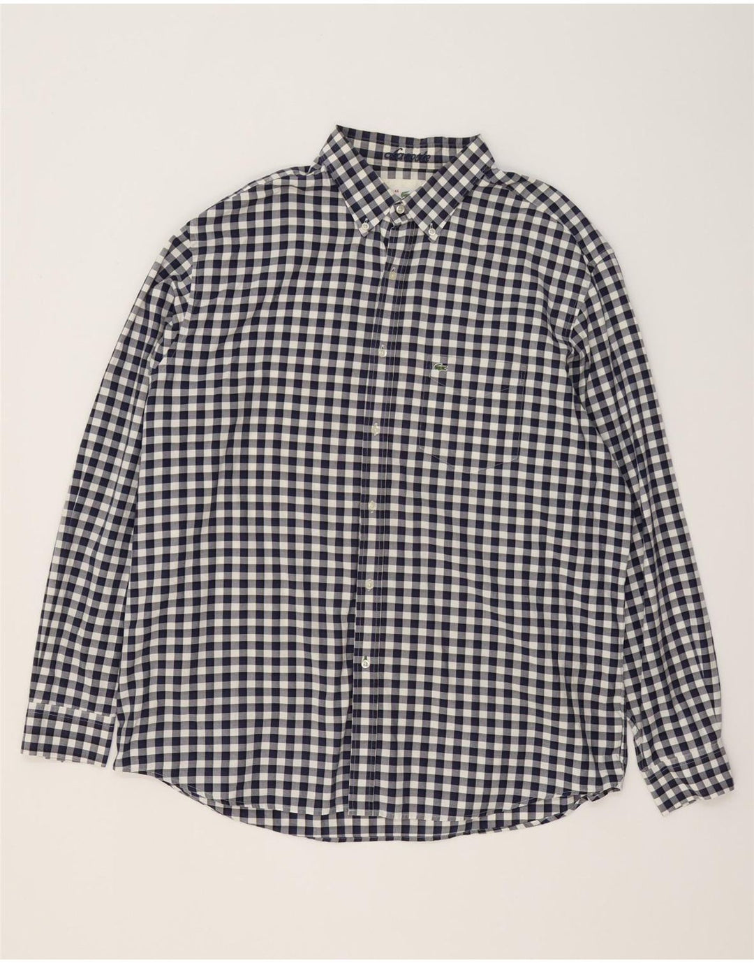 Camisa Lacoste Hombre Regular Fit Talla 46 2XL Algodón Vichy Azul Marino