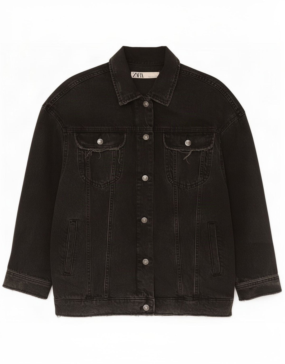 Zara Chaqueta Vaquera Mujer UK 46 Grande Algodón Negro