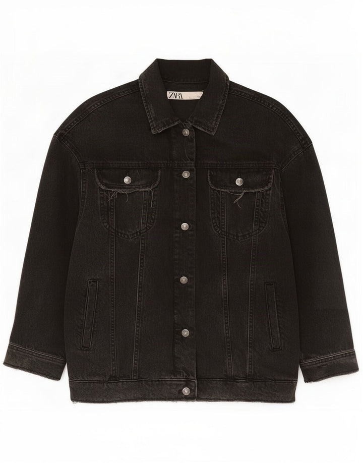 Zara Chaqueta Vaquera Mujer UK 46 Grande Algodón Negro