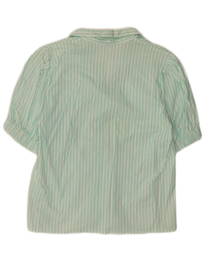 VINTAGE Blusa camisa de manga corta para mujer Reino Unido 14 Rayas verdes medianas