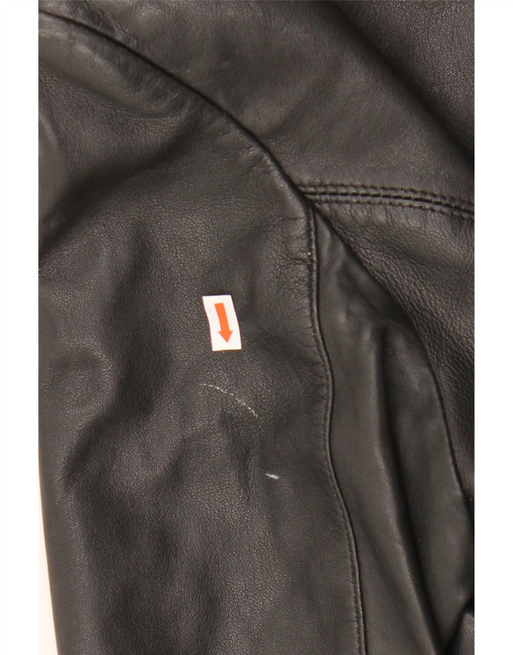 Vintage mujer 3 botones cuero Blazer chaqueta Reino Unido 14 cuero negro grande