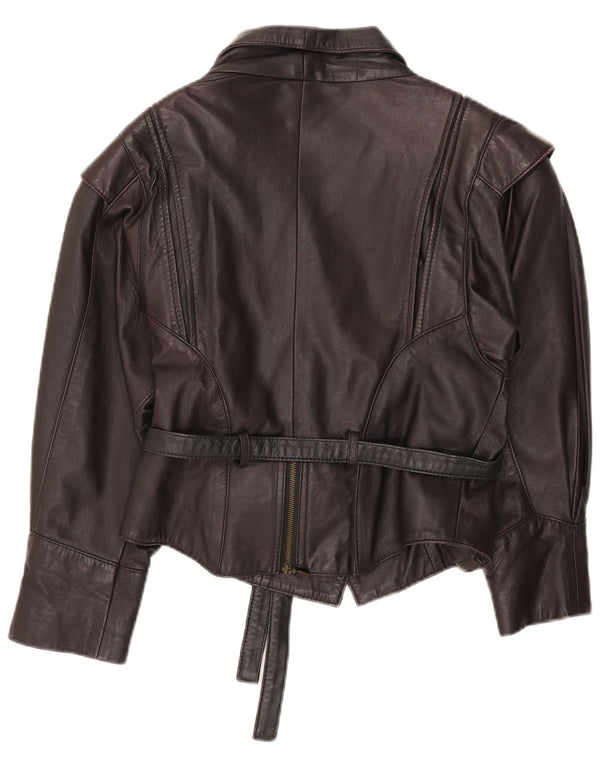 Vintage mujer chaqueta de cuero Reino Unido 12 cuero negro medio