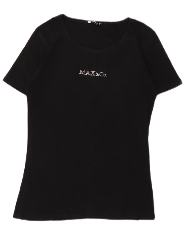 MAX & CO. Camiseta gráfica para mujer Top UK 12 Medium Black Cotton