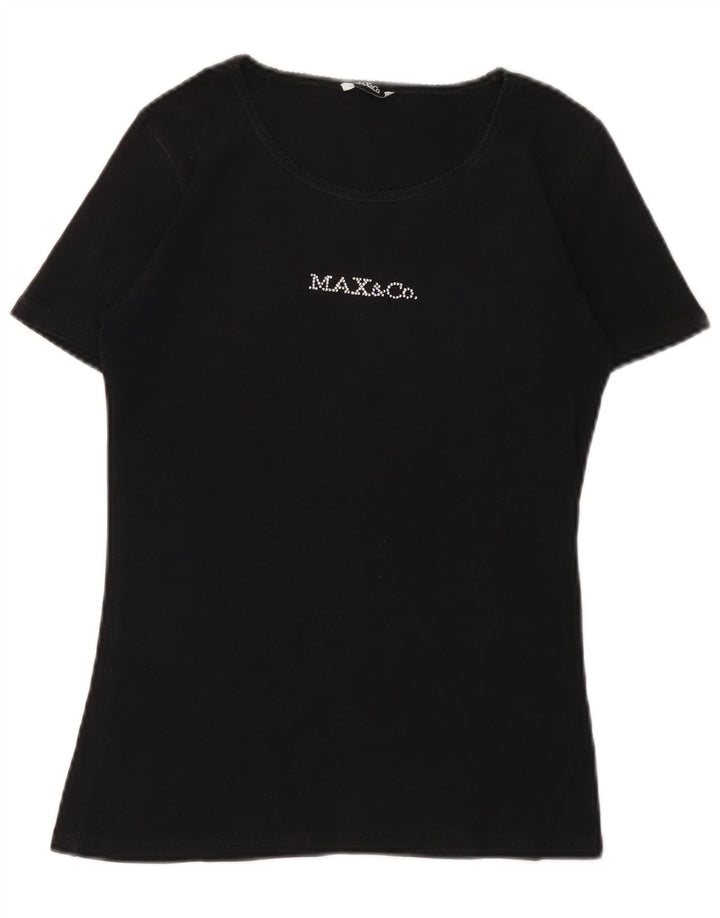 MAX & CO. Camiseta gráfica para mujer Top UK 12 Medium Black Cotton