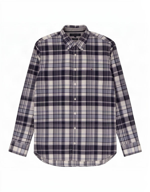 Camisa Tommy Hilfiger de corte personalizado para hombre de algodón a cuadros azul marino grande