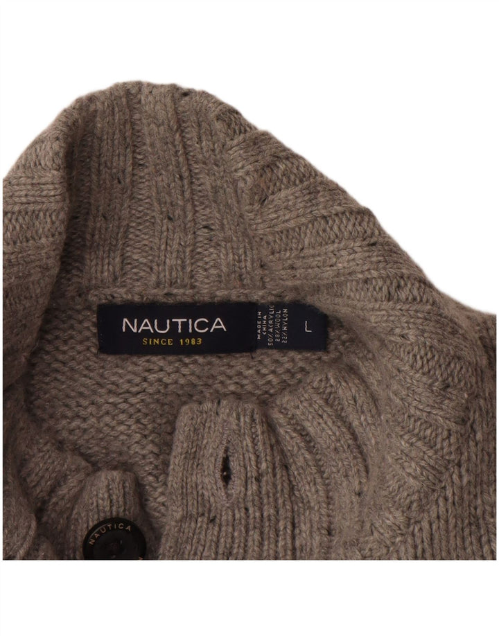 NAUTICA Suéter tipo jersey con cuello y botones para hombre, acrílico moteado gris grande