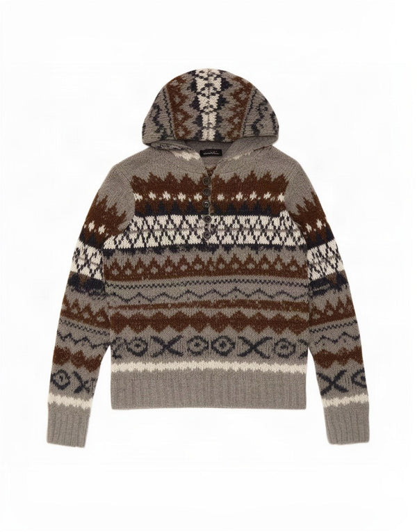 Zara Hombre Jersey Con Capucha Jersey Acrílico Fair Isle Gris Medio