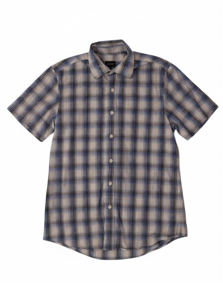 JAEGER Mens Short Sleeve Shirt Small Blue Check Cotton