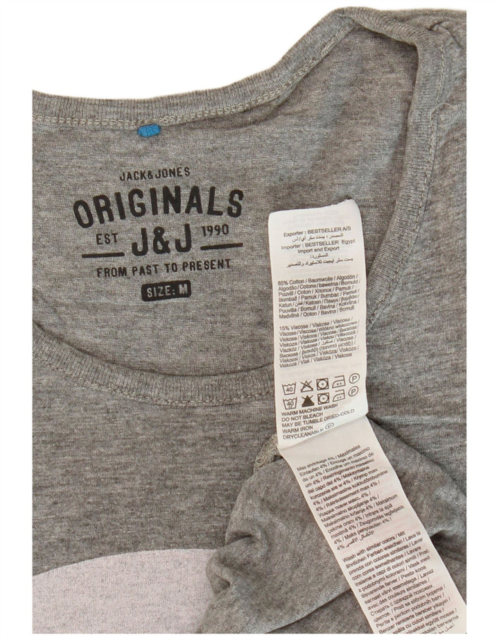 JACK & JONES Hombre Camiseta gráfica Top Algodón moteado gris medio