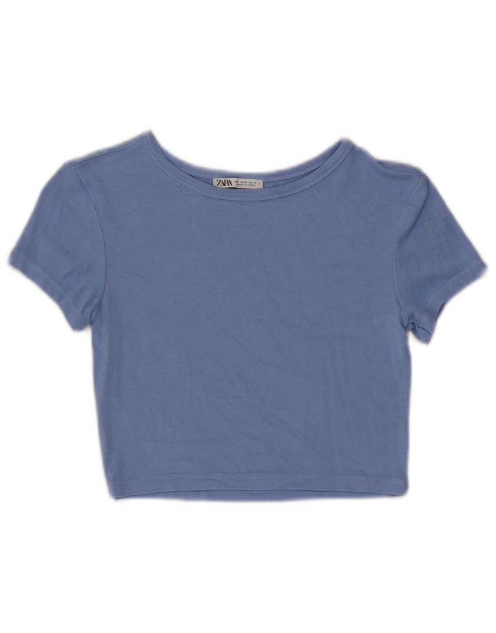 Zara Mujer Crop Camiseta Top UK 40 Azul Medio