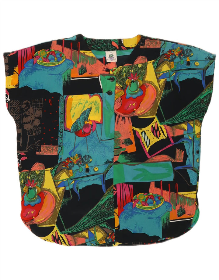 NEW FAST Blusa con estampado abstracto para mujer Top EU 42 Grande Poliéster negro