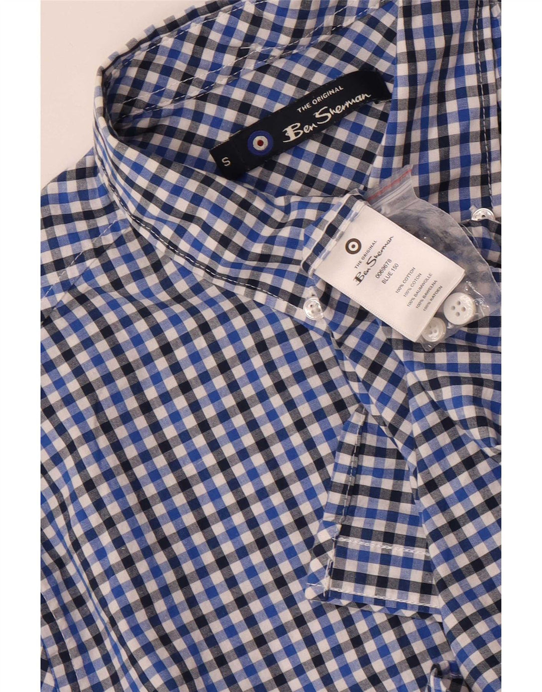 Camisa Ben Sherman para hombre pequeña de algodón a cuadros azul marino