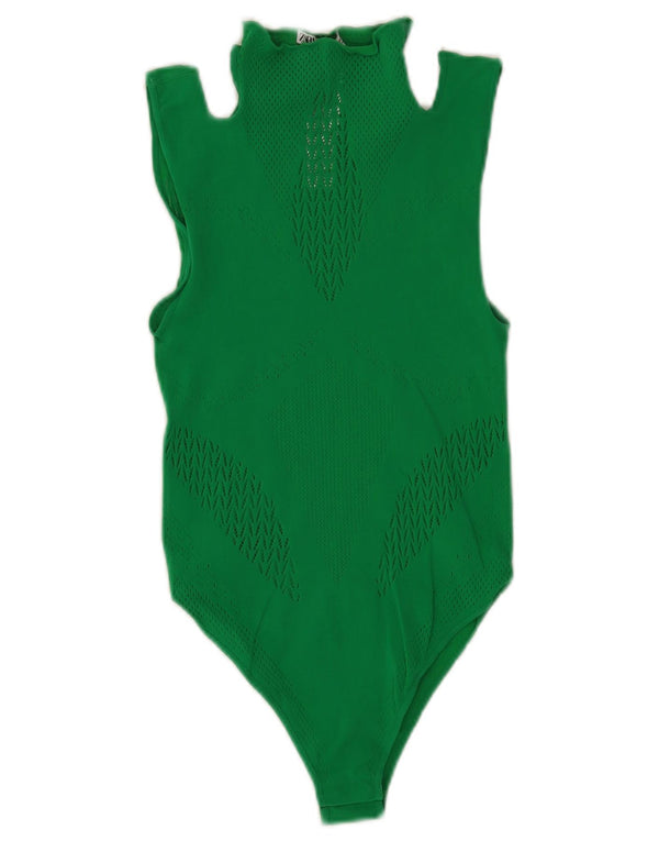 Zara Mujer Body Con Hombros Descubiertos UK 42 Poliamida Verde Medio