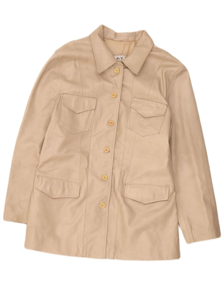 Chaqueta de cuero vintage para mujer IT 46 Beige grande