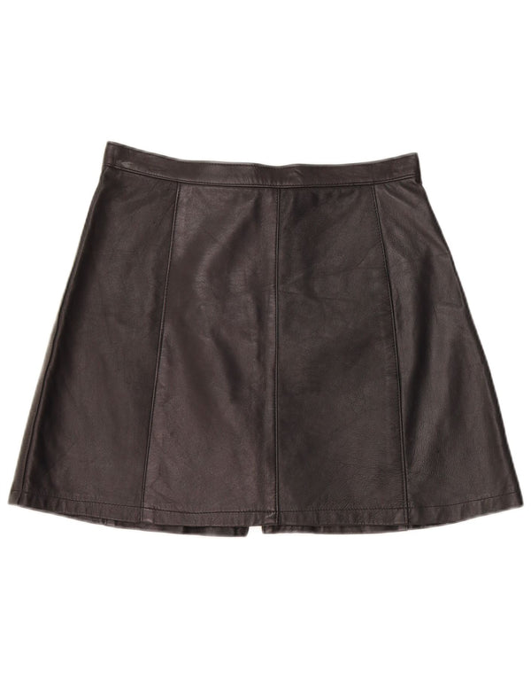 Vintage mujer mini falda de cuero W28 medio negro
