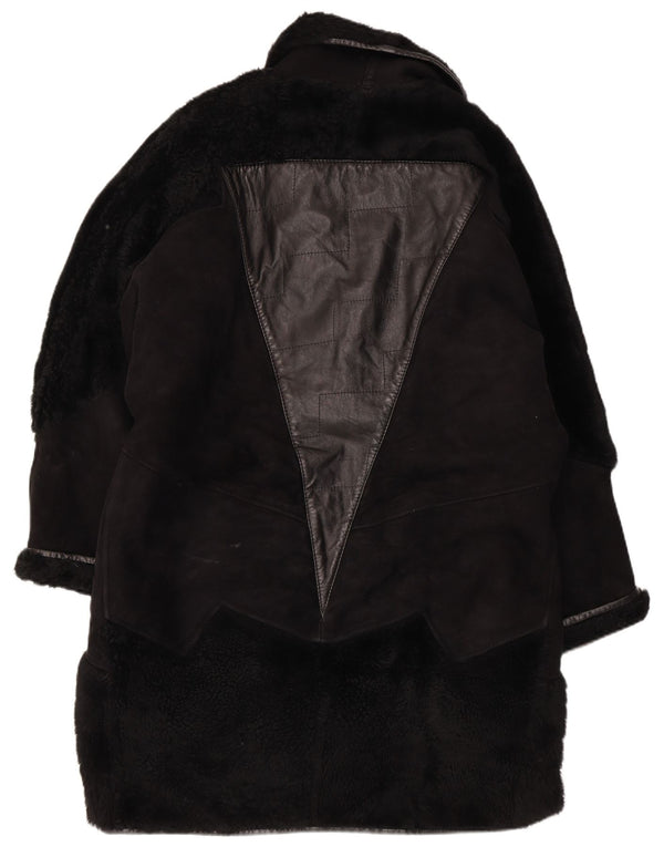 Vintage mujer shearling abrigo Reino Unido 18 XL negro