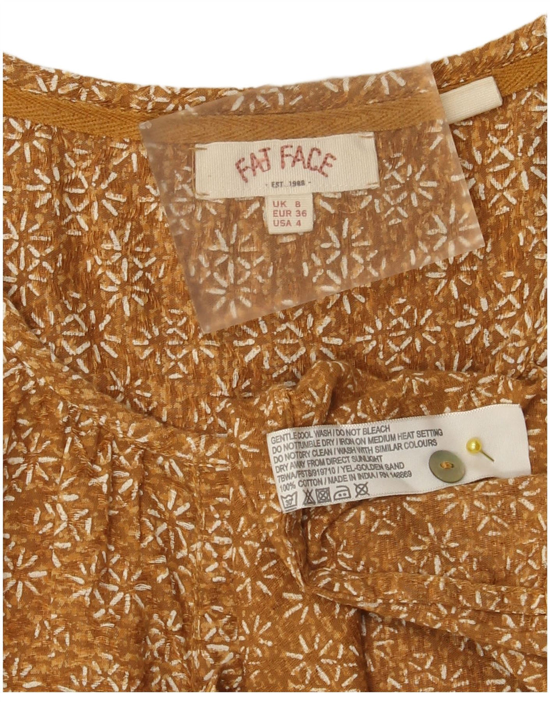 Camisa tipo pulóver de manga 3/4 para mujer de Fat Face UK 8 Small Marrón Algodón floral