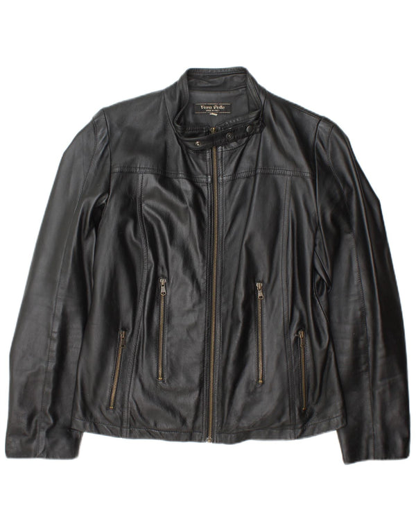 Vintage Womens Leather Jacket IT 46 Large Black Leather