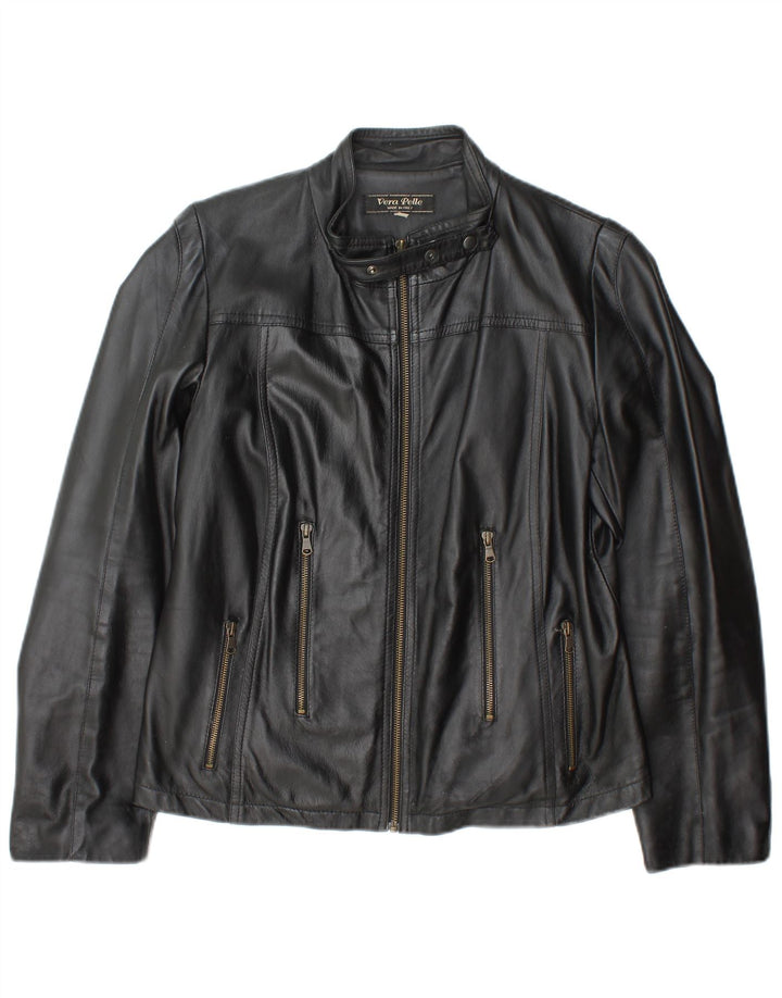 Chaqueta de cuero vintage para mujer IT 46 cuero negro grande