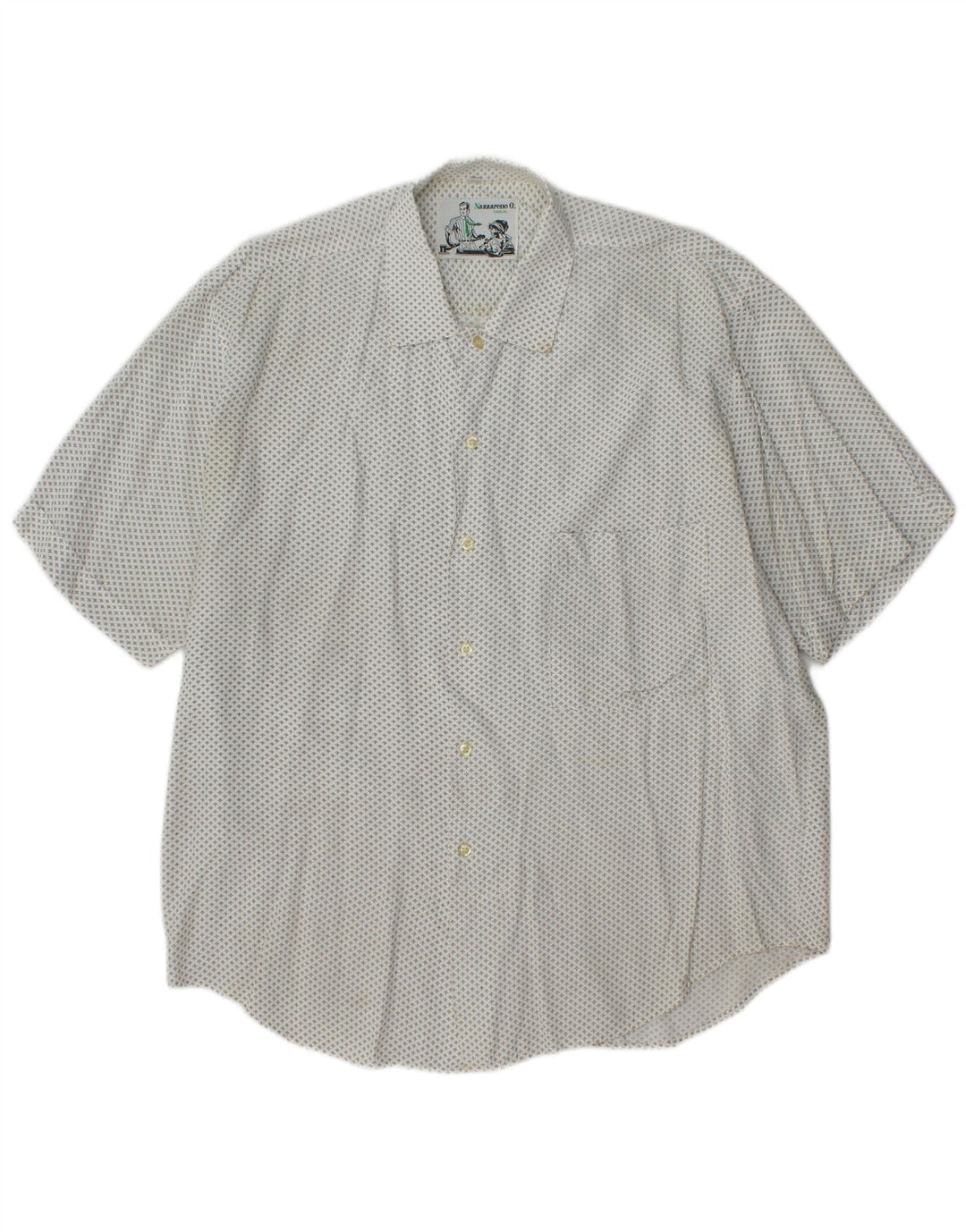 NAZZARENO G. Camisa Manga Corta Hombre Viscosa Mediana Blanca Moteada