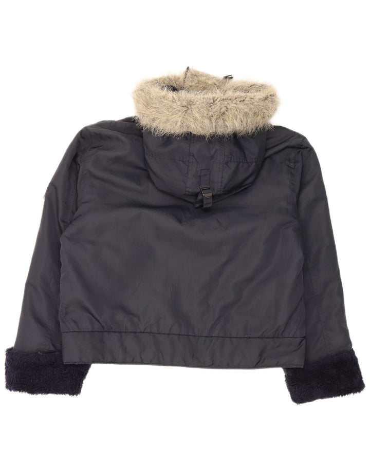Dkny Chaqueta bomber con capucha para mujer UK 46 Large Nylon azul marino