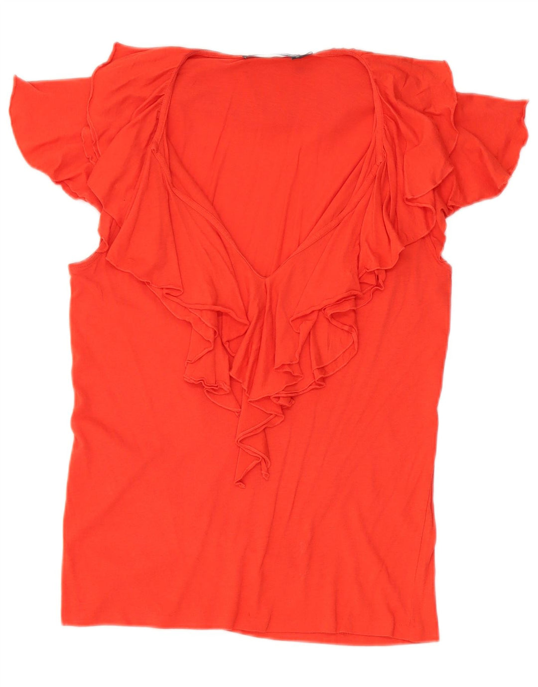 Ralph Lauren Blusa Delantera con Volantes para Mujer Reino Unido 12 Medio Rojo