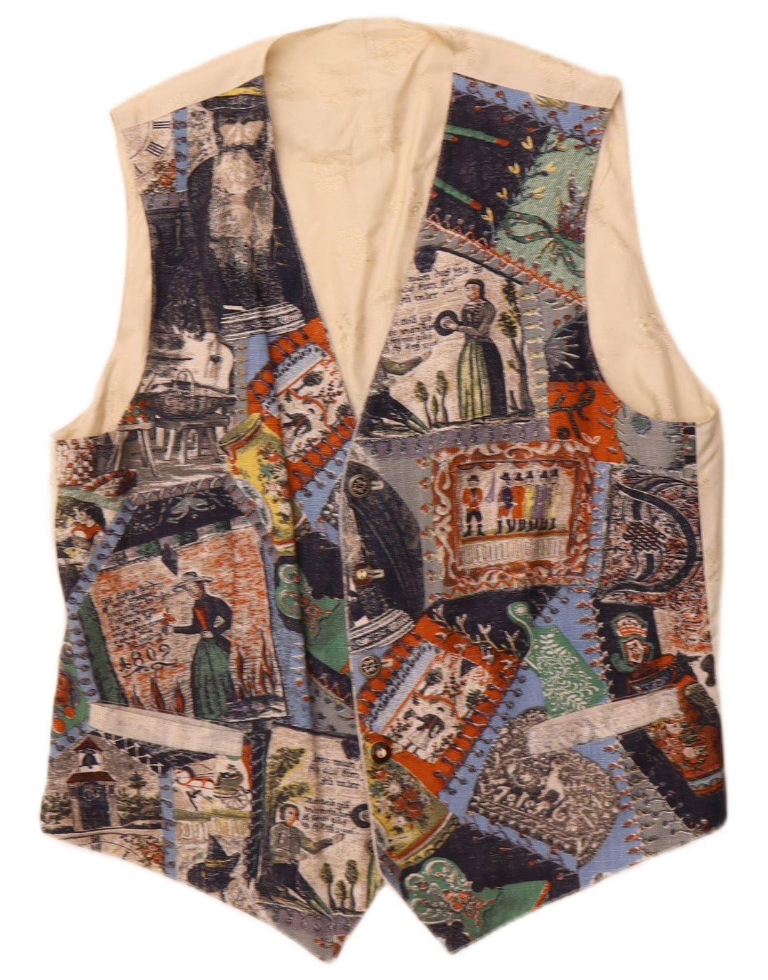 Julius Lang Chaleco gráfico para hombre IT 54 XL Beige Patchwork Viscosa