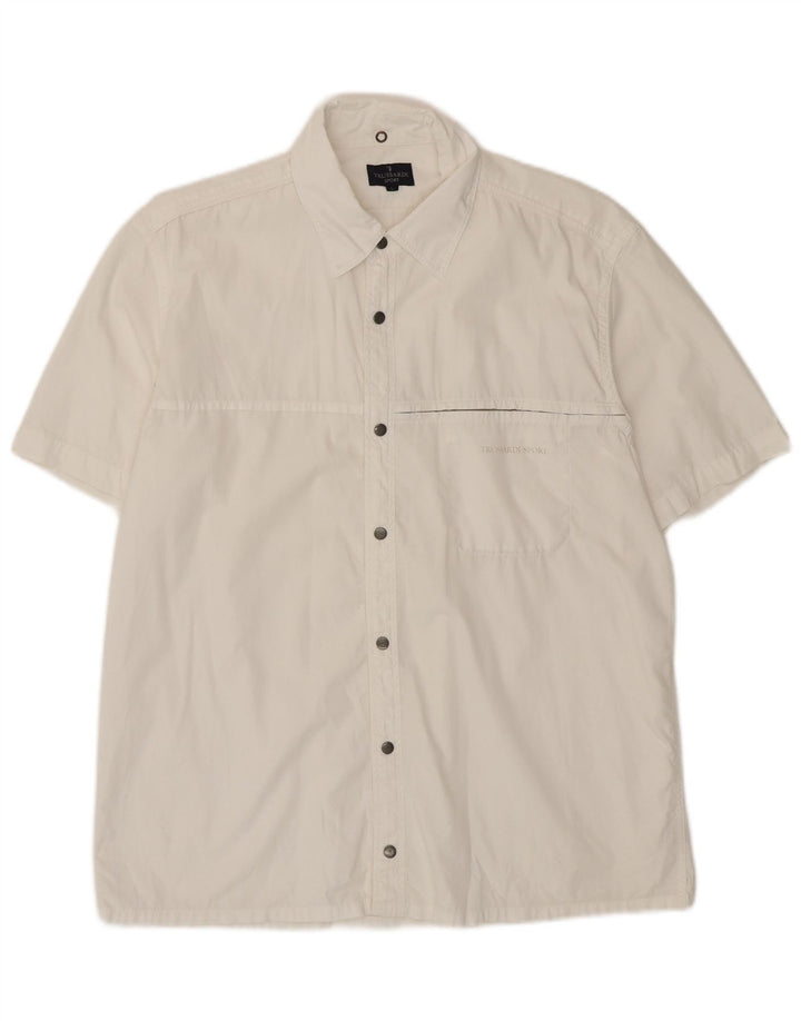 Trussardi Camisa De Manga Corta De Algodón Blanco Grande Hombre