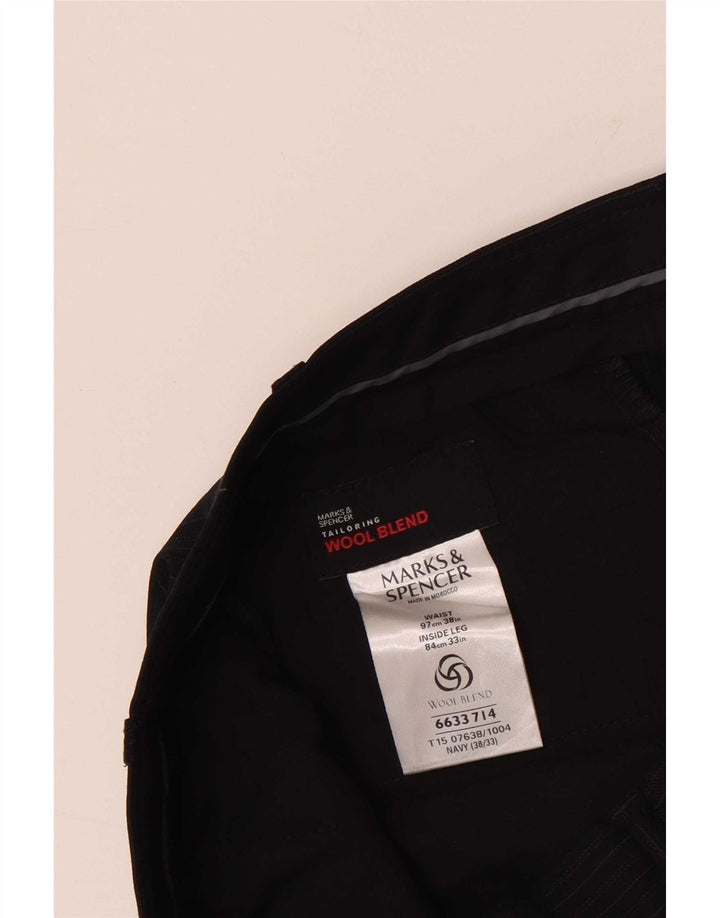 Marks & Spencer Pantalón de traje para hombre W38 L33 Poliéster a rayas azul marino