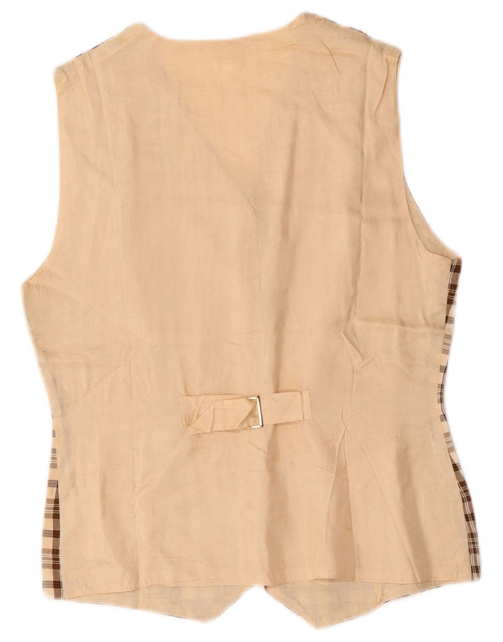 Vintage mujer chaleco Reino Unido 12 medio beige cheque