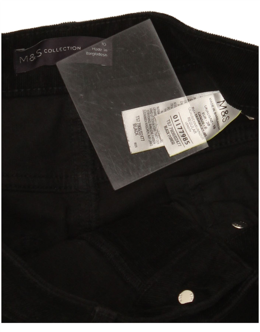 MARKS & SPENCER Pantalones de pana para mujer UK 10 Small W28 L30 Negro