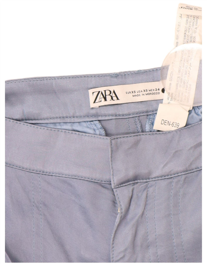 ZARA Mujer Pantalón Cargo Recto XS W24 L30 Azul Viscosa
