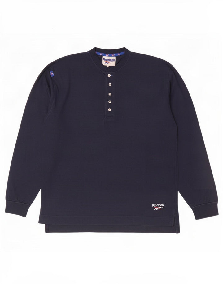 Reebok - Camiseta de manga larga para hombre, talla pequeña, algodón azul marino