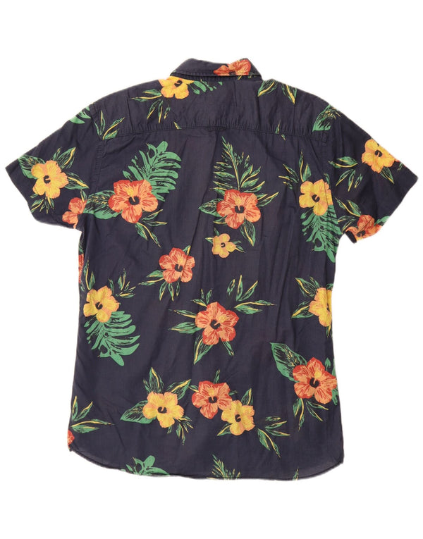 JACK & JONES Camisa de manga corta para hombre Large Navy Blue Floral Cotton