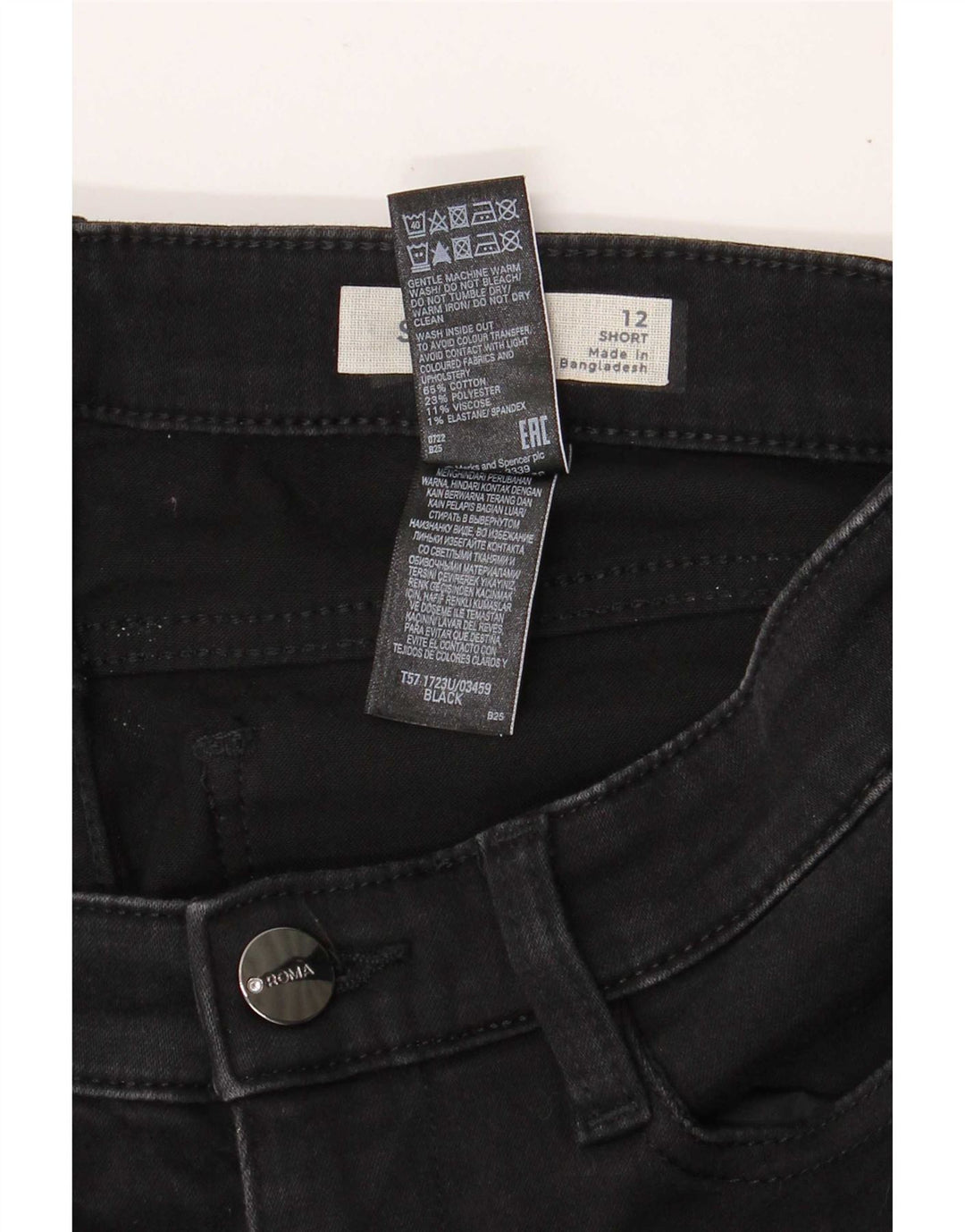 Marks & Spencer Vaqueros Cortos Rectos para Mujer UK 12 Medium W28 L29 Negro