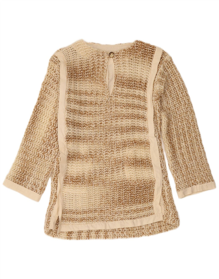 Vintage mujer botón cuello jersey suéter Reino Unido 10 pequeño beige moteado