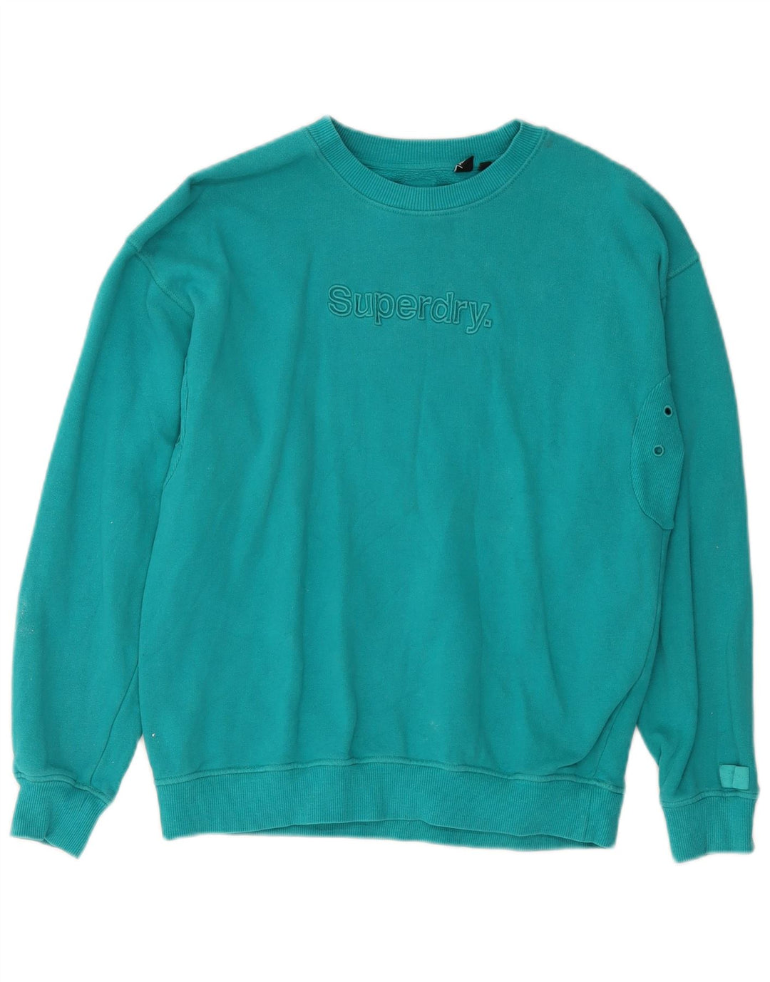 SUPERDRY Hombre Sudadera con gráfico tipo jersey de algodón turquesa pequeño