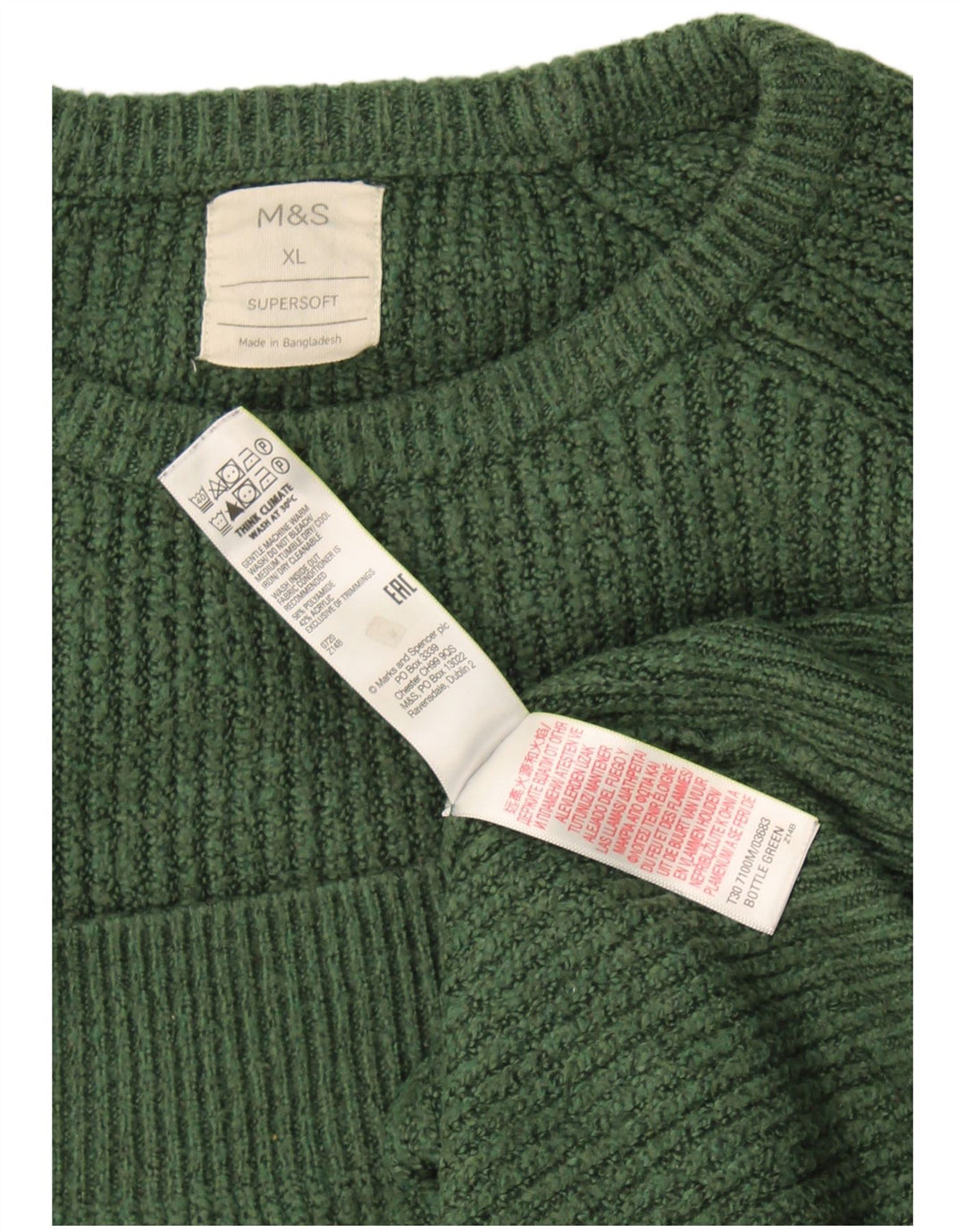 Marks & Spencer Jersey de cuello redondo para hombre XL Poliamida verde