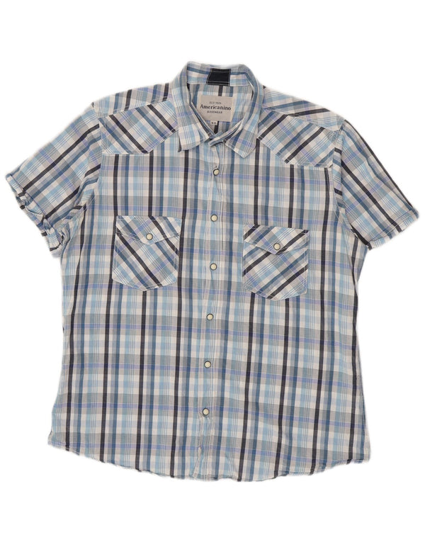 Americanino Camisa Manga Corta Hombre XL Azul Cuadros Algodón