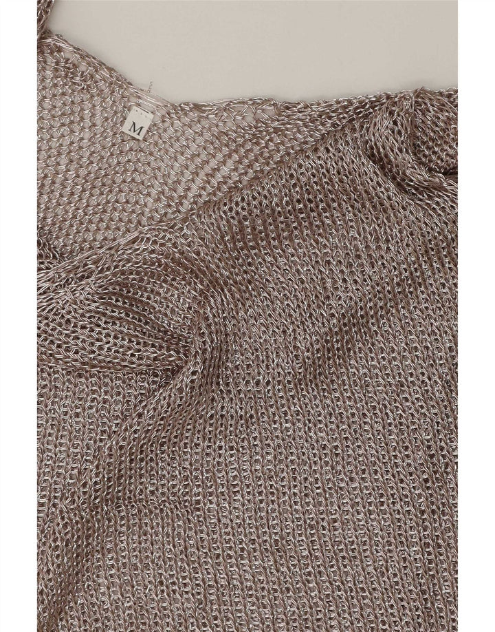 Vintage mujer crochet chaleco top Reino Unido 12 plata mediana