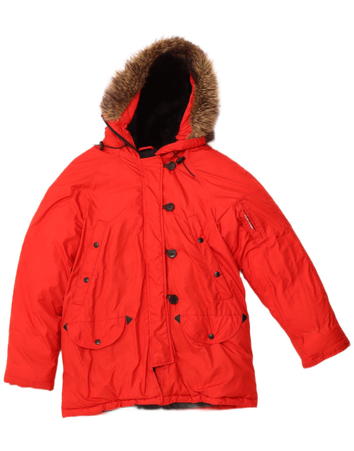 RALPH LAUREN Chaqueta Parka con Capucha para Mujer Reino Unido 14 Mediano Rojo Invierno