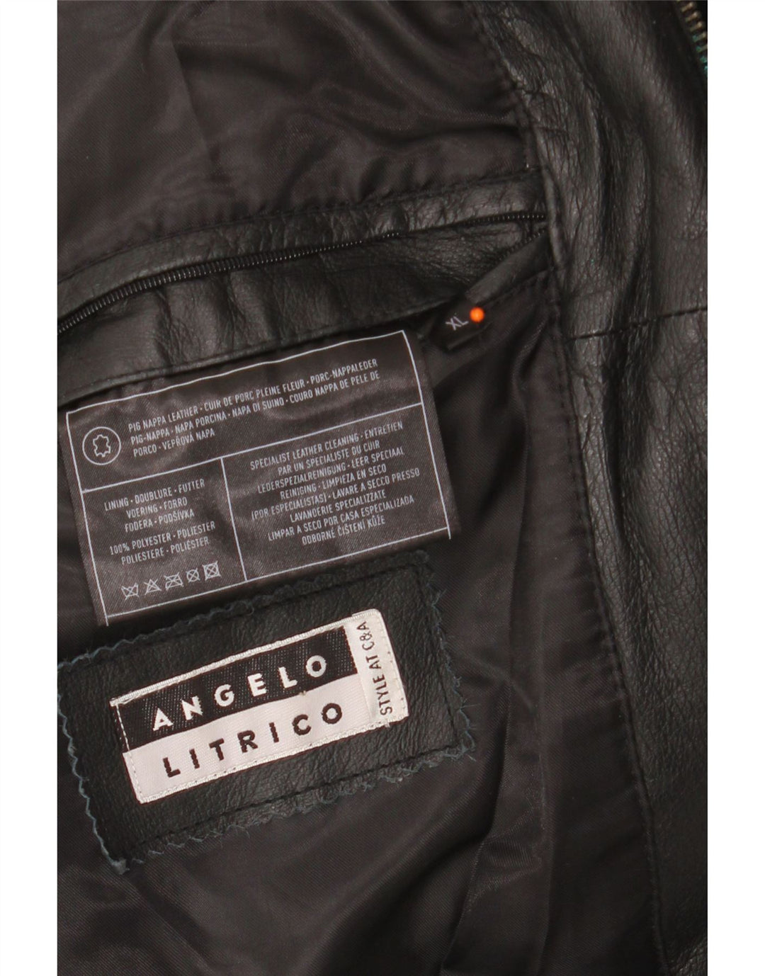 ANGELO LITRICO Chaqueta de cuero para hombre UK 42 XL Cuero negro