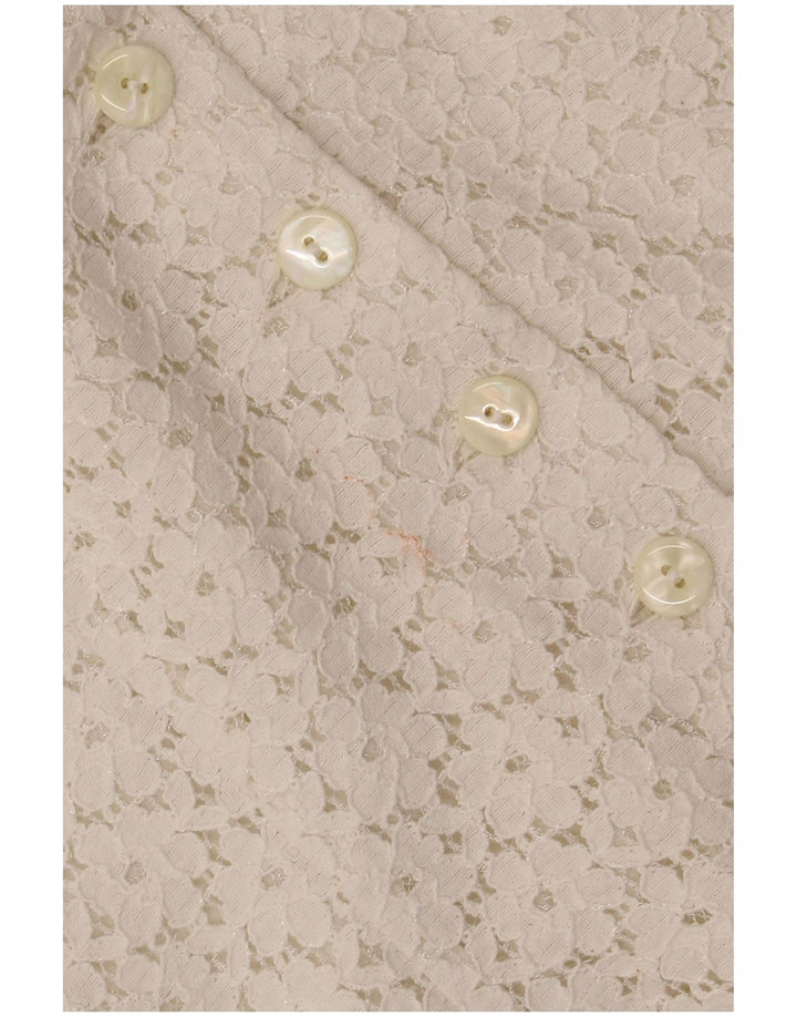 VINTAGE Mujer Crop Manga Corta Camisa Blusa IT 46 Grande Off White Floral